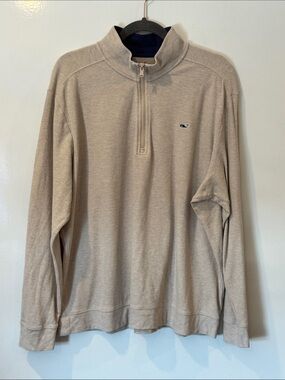 Vineyard Vines Men's Quarter-Zip Sweater - Light Beige with Navy Whale